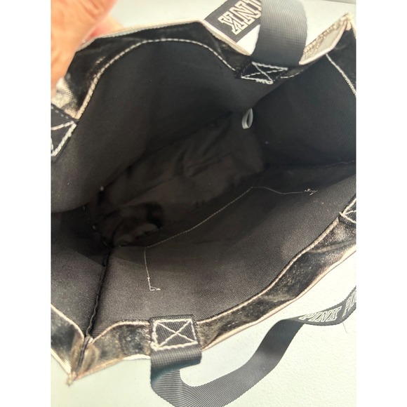 PINK Victoria's Secret Silver Metallic Tote Bag with Black Straps - Picture 3 of 4